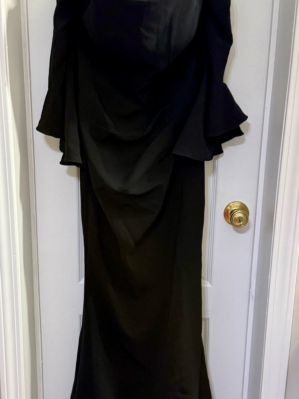 Jovani 07065 Elegant Off-Shoulder Black Mermaid Gown with Ruffled Bell Sleeves - Picture 5 of 6